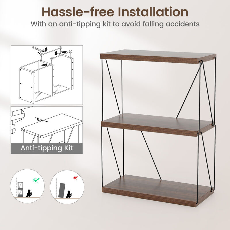 Multipurpose Display Rack with Metal Frame, Tiered Shelving