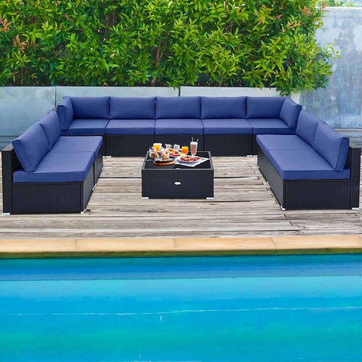 10 Piece Outdoor Wicker Conversation Set with Seat and Back Cushions