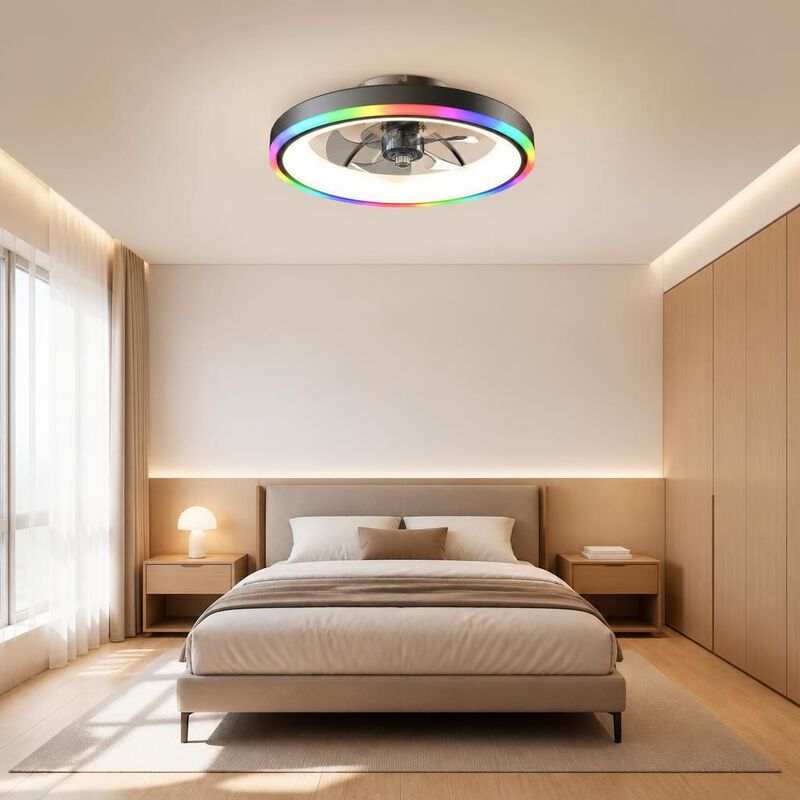 ELEMENT ACE Low Profile Flush Mount RGB Ceiling Fan, Dimmable LED Light, 6-Speed Reversible Silent Motor with Remote APP image number 2