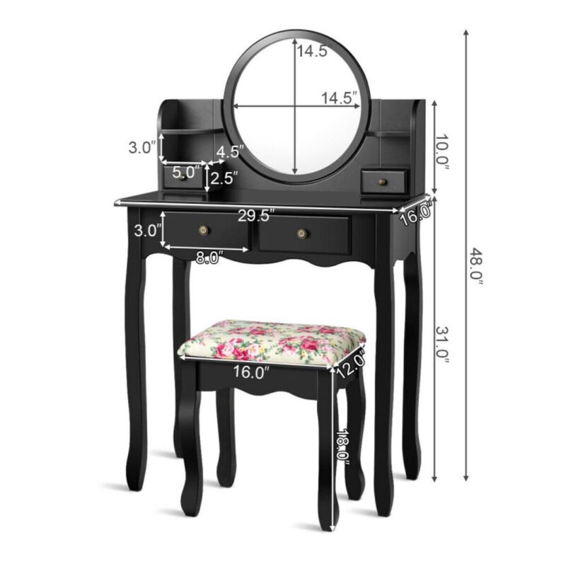 Hivvago Makeup Vanity Table Set with 360&deg; Pivoted Round Mirror