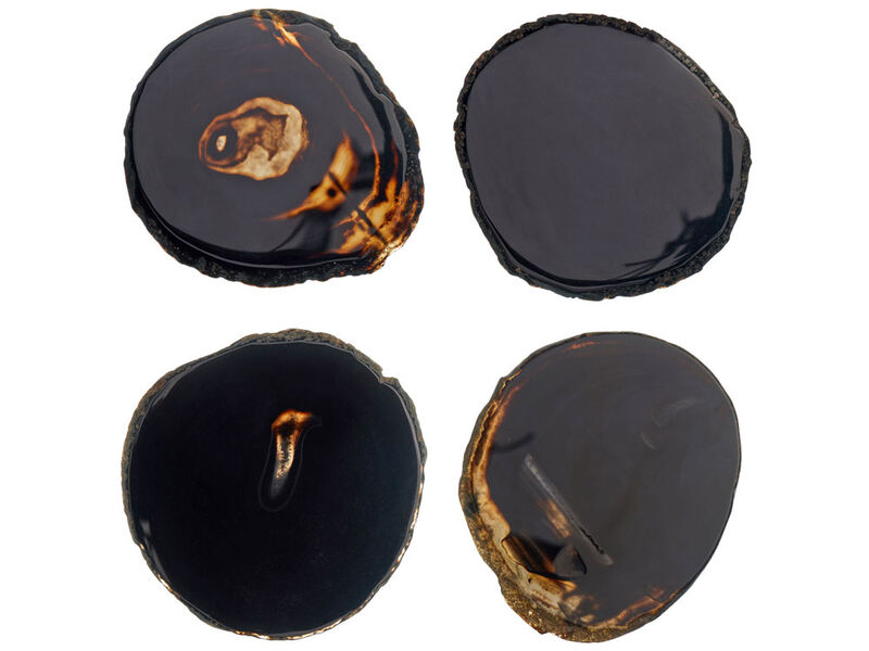 Natural Brazilian Agate Stone Coasters with Wood Holder, Set of 4