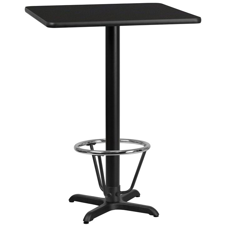 Flash Furniture Stiles 30'' Square Black Laminate Table Top with 22'' x 22'' Bar Height Table Base and Foot Ring
