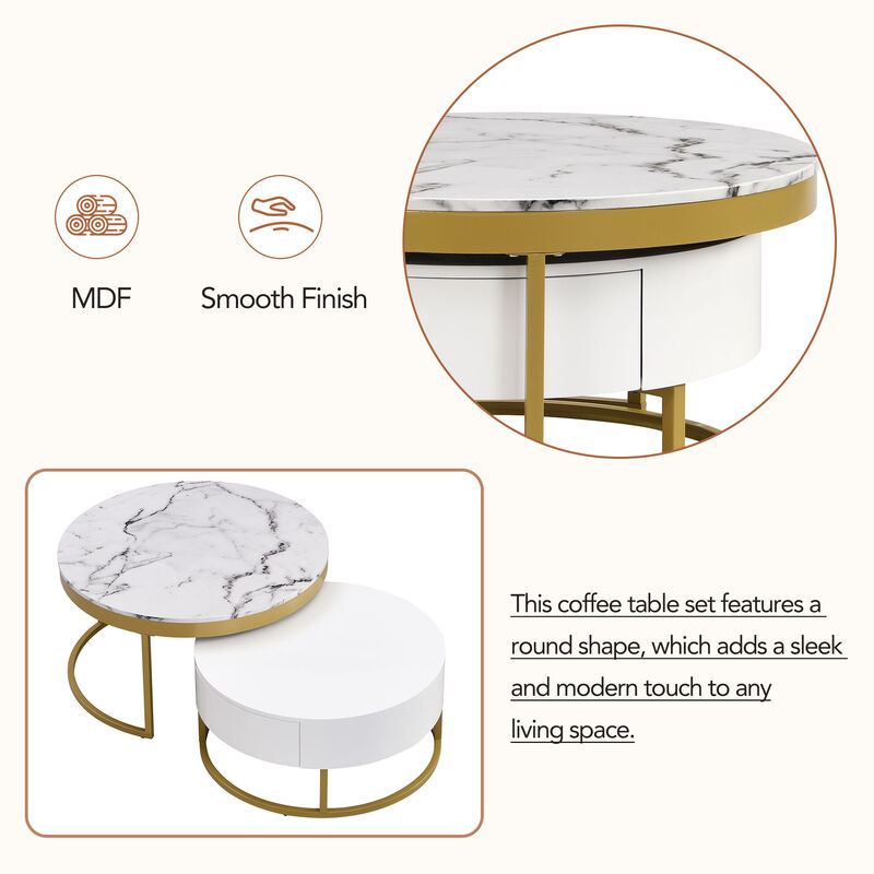 Merax Modern Round Nesting Coffee Table with Drawers image number 3