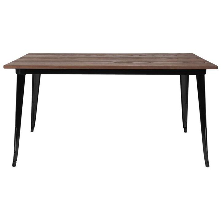 Flash Furniture 30.25 x 60 Rectangular Black Metal Indoor Table with Walnut Rustic Wood Top
