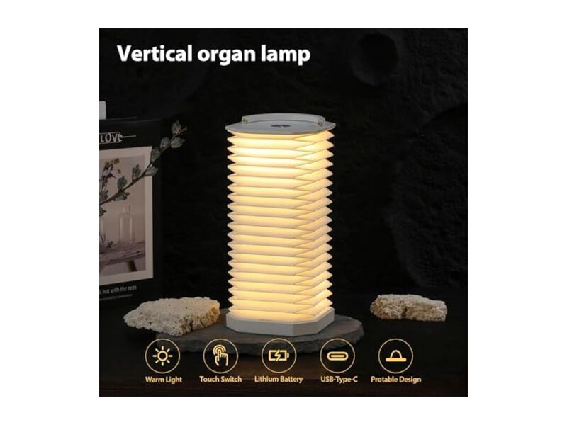 Dimmable Portable Paper Desk Lamp For Bedroom Office Bedside White image number 2