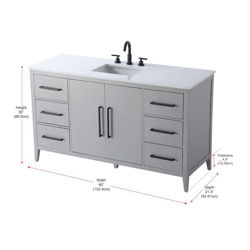 Elegant Kitchen and Bath 60 Inch Single Bathroom Vanity In Grey