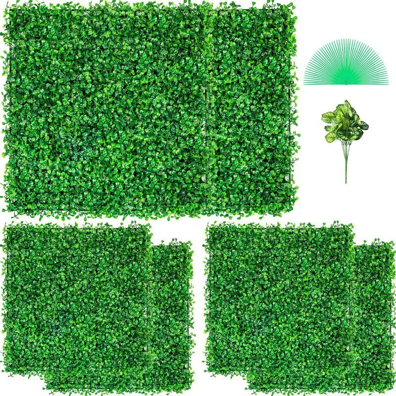 6PCS Artificial Boxwood Hedge Wall Panels UV Resistant Privacy Fence Grass for Indoor Outdoor-Green image number 4