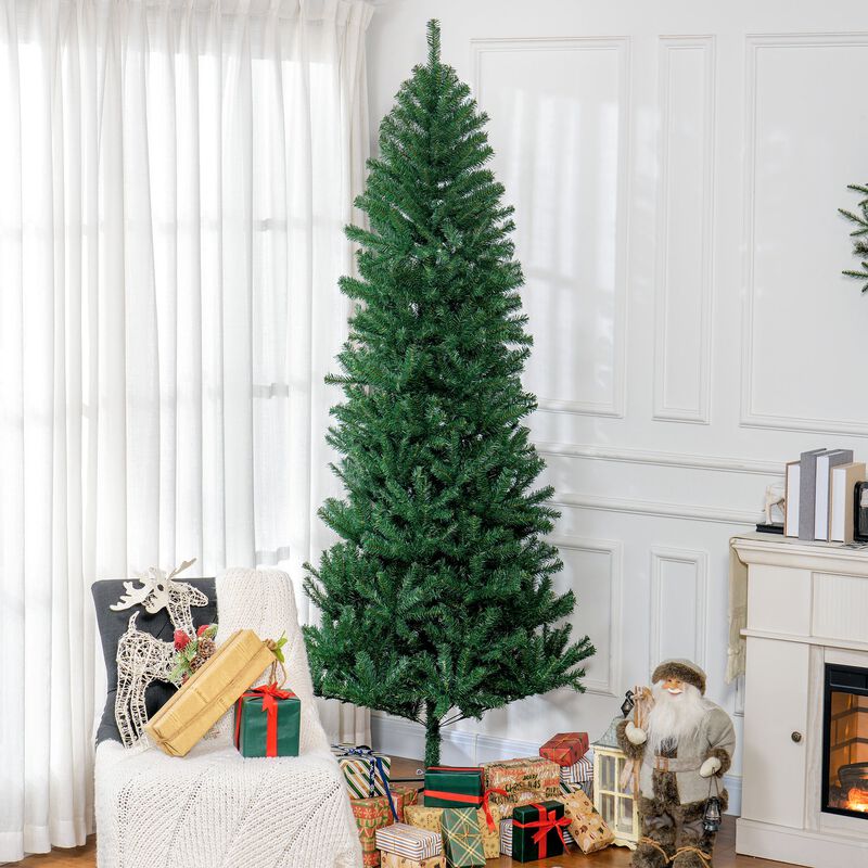 8 ft Tall Unlit Slim Fir Artificial Christmas Tree with Realistic Branches