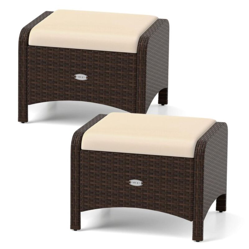Hivvago 2 Pieces Outdoor Patio PE Wicker Ottomans with Removable Cushions