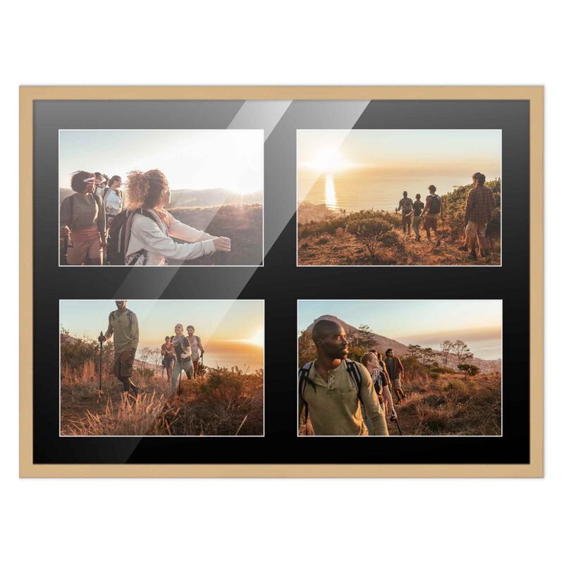 10x14 Wood Collage Frame with Black Mat For 4 4x6 Pictures