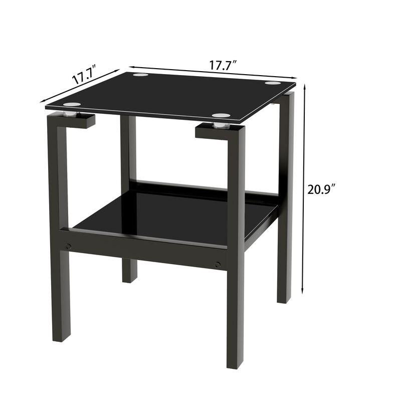 2-Piece Black Side Table, 2-Tier Space End Table, Modern Nightstand, Sofa table, Side Table with Storage Shelf