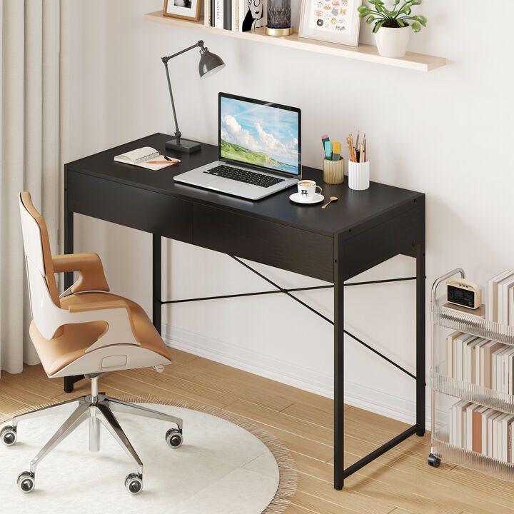 Home Office Desk with Metal Frame and 2 Storage Drawers for Organized Workspace