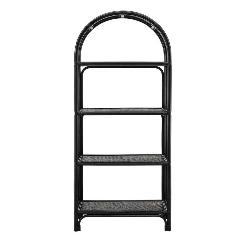 Black Arched Rattan Bookshelf with Slim Shelves and Natural Finish image number 1