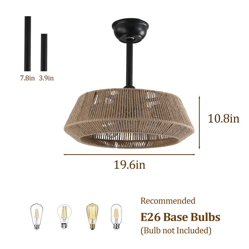 ELEMENT ACE 19 Inch Dimmable Bedroom Ceiling Fan Light with Rope Suspension, Reversible DC Motor, 7 Blades, 4 Bulb Capacity, Remote and App Controlled image number 2