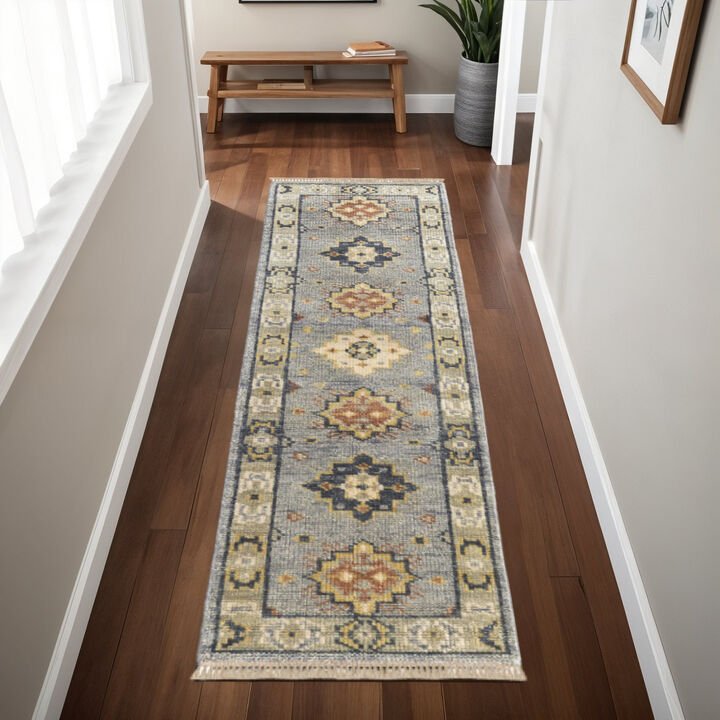 HomeRoots Wool Geometric Hand Knotted Area Rug With Fringe