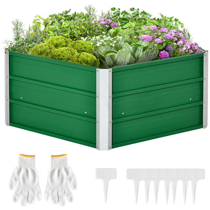 Outsunny 40'' Hexagon Raised Garden Bed, Outdoor Metal Planter Box with Gloves, for Backyard, Patio to Grow Vegetables, Herbs, and Flowers, Green