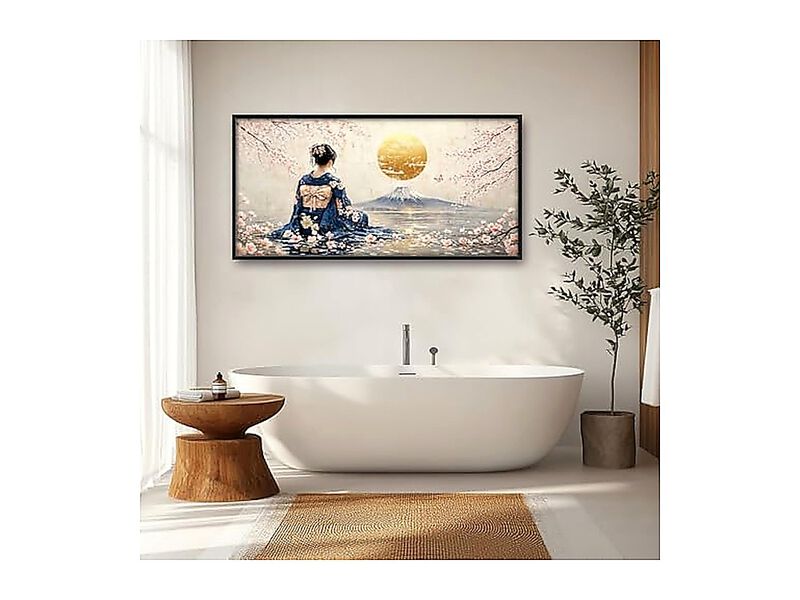 Large Framed Japanese Geisha Wall Art Kimono Woman Decor Cherry Blossom Moon 60L image number 3