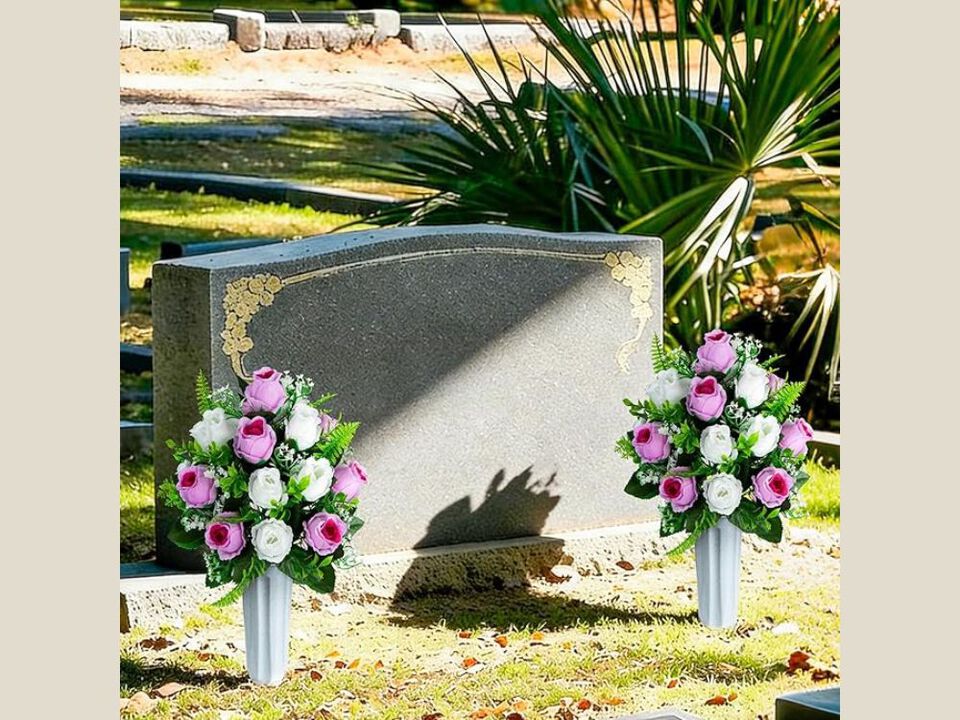 White Artificial Rose Flower Heads Vase Filler Cemetery Flowers