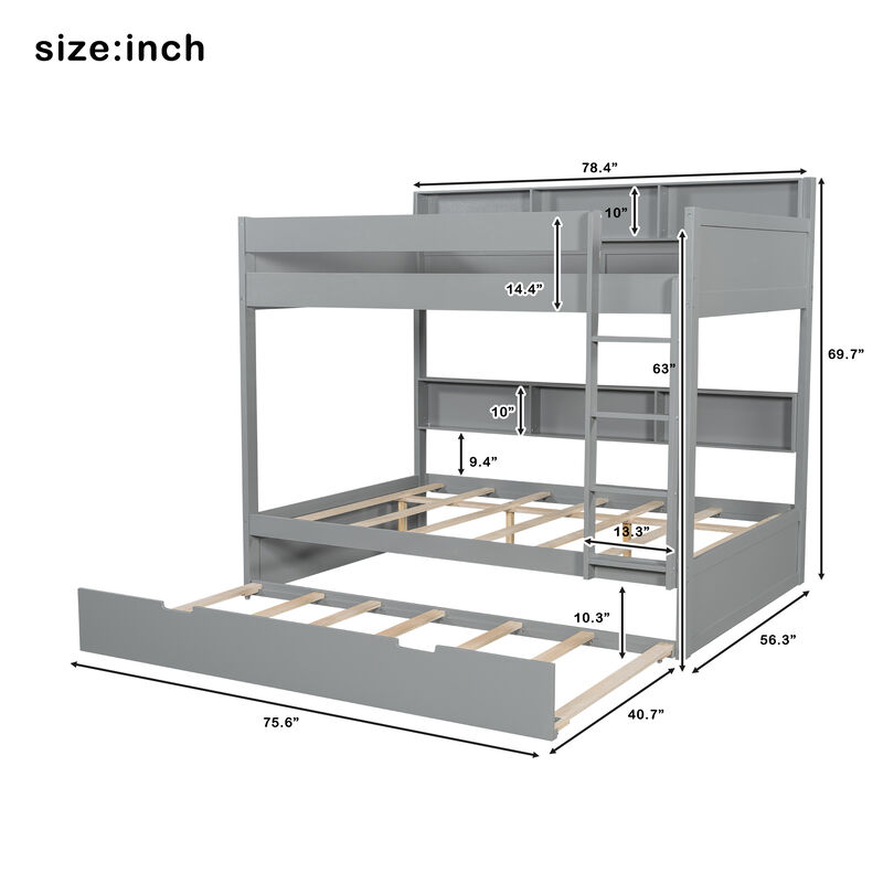 Merax Wooden Bunk Bed Series with Side Storage Shelves & Pull-out Trundle image number 4