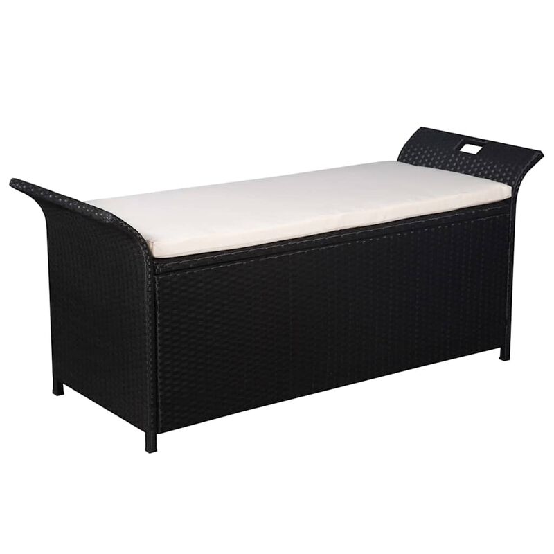 vidaXL Storage Bench with Cushion 138 cm Poly Rattan Black image number 0