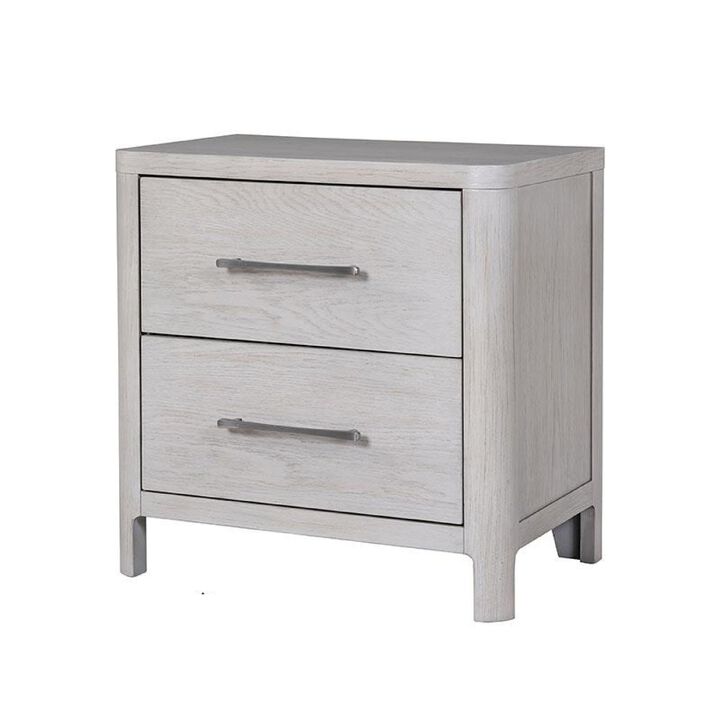 Reham Nightstand, 2 Drawers, USB A-C, White Wash Brown Wood, 27 Inch