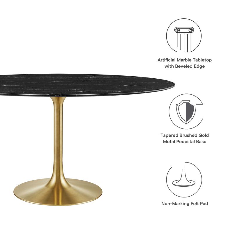 Modway - Lippa 60" Oval Artificial Marble Dining Table Gold Black
