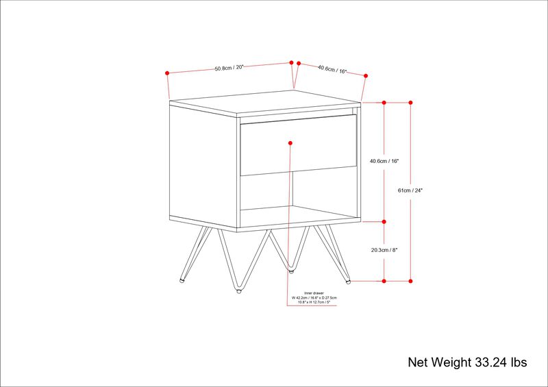 Hunter SOLID MANGO WOOD 20 inch Wide Modern Industrial Nightstand in Natural