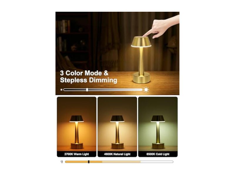 Rechargeable Cordless Dimmable Table Lamp For Living Room Bedside Patio Gold image number 3