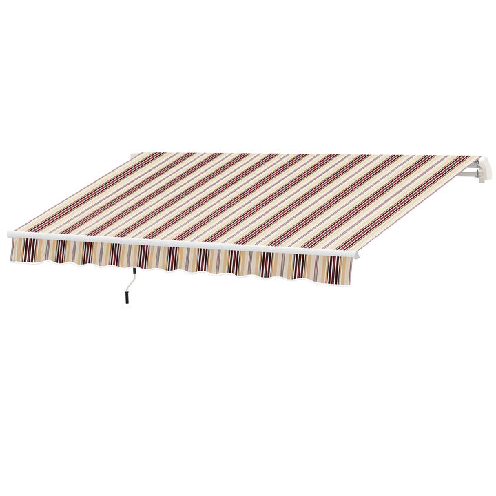 Outsunny 10' x 8' Manual Retractable Awning Sun Shade Shelter for Patio Deck Yard with UV Protection and Easy Crank Opening, Red and Beige