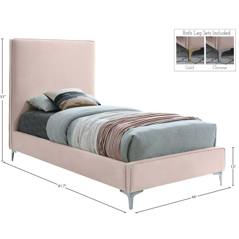 Meridian Furniture Geri Pink Velvet Twin Bed