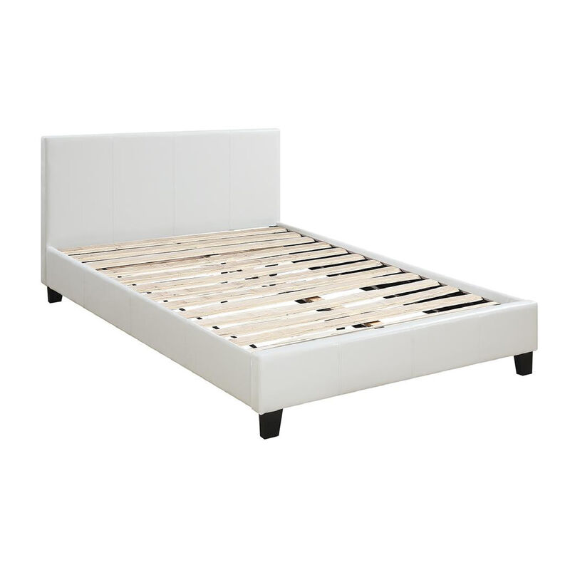 Transitional Style Leatherette Queen Bed with Padded Headboard, White - Benzara