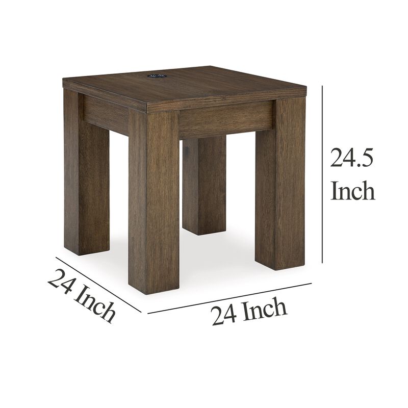 Wain Side End Table, Wireless Charging, Rectangular 24 Inch Brown Wood