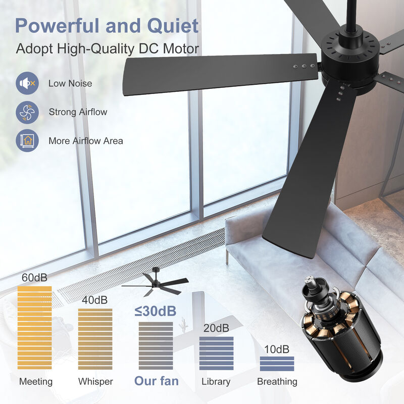 Breezary 52 In Low Profile Ceiling Fan with Light, 5 Blade Fan, 3 CCT Color, 6 Speed Remote Control image number 6