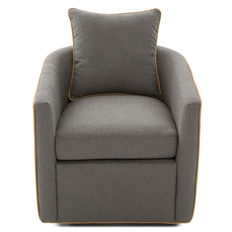 Merax Modern 360&deg; Swivel Boucl&eacute; Accent Chair with Curved Piped Arms & Matching Pillow image number 0