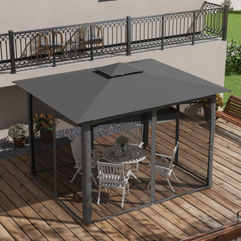 Hivvago 10x12 Double Roof Gazebo with Mesh Sidewalls image number 7