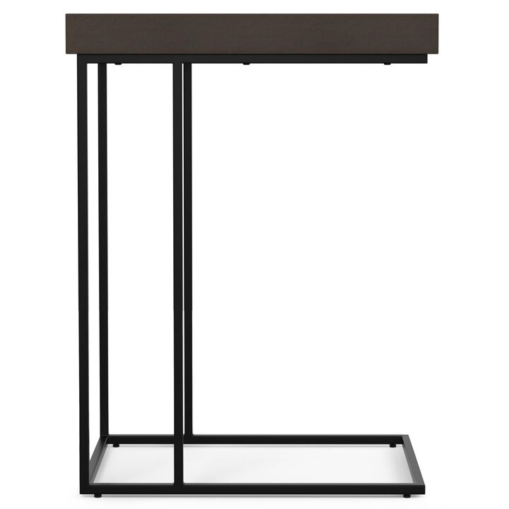 SIMPLIHOME Gallagher Solid Mango Wood and Metal 12 inch Wide Rectangle Industrial C Side Table in Walnut Brown, Fully Assembled