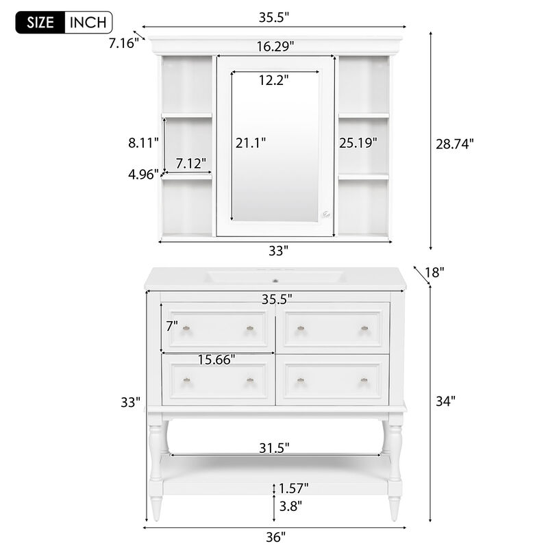 Merax Bathroom Vanity Set with Ceramic Sink & Mirror Cabinet image number 6