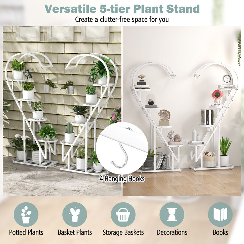 5 Tier Metal Plant Stand with Hanging Hook for Multiple Plants