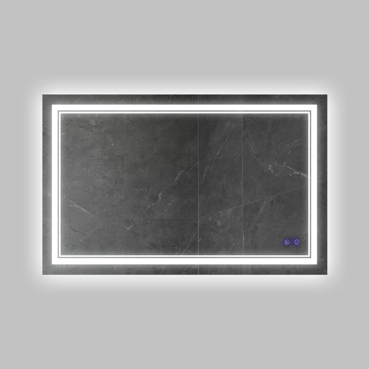 40 x 24 Inch Frameless LED Illuminated Bathroom Wall Mirror, Touch Button Defogger, Rectangular, Silver-Benzara