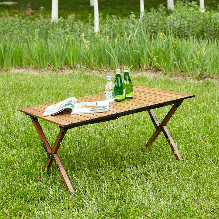 Hivvago Lightweight Aluminum Foldable RollUp Rectangular Outdoor Camping Table