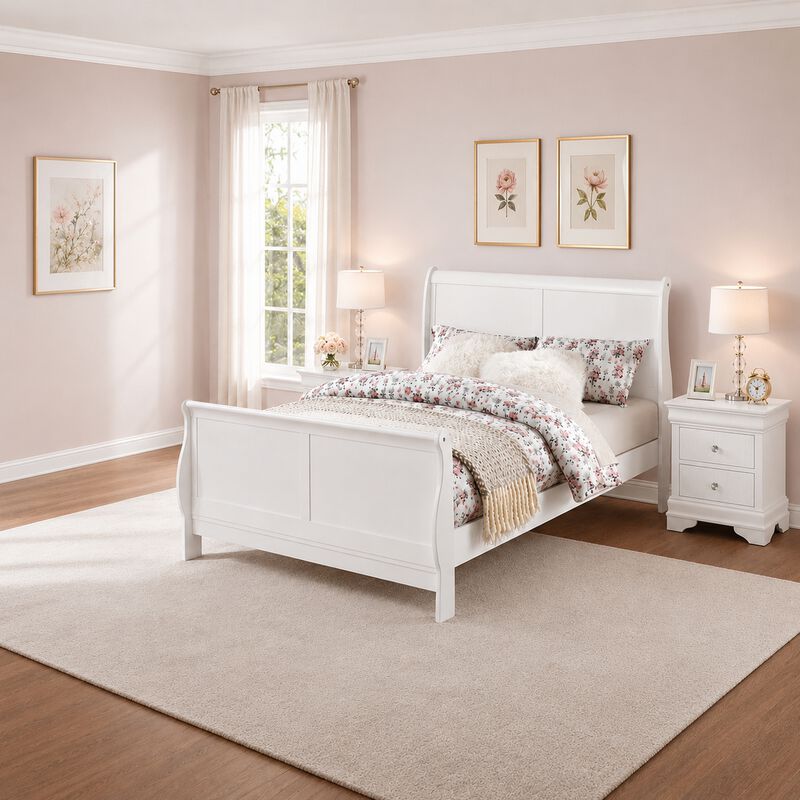 King Bedroom Set, White Wood, 3 Piece Set with 2 Nightstands image number 8