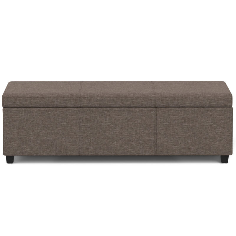 HomeRoots 54" Fawn and Dark Brown Faux Linen and Solid Wood Upholstered Storage Bench With Flip Top image number 2