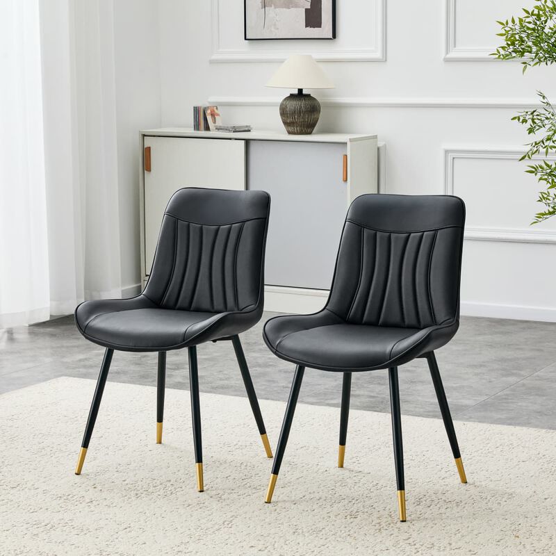 Set of 2 High Back Dining Chairs Faux Leather Channel Stitched Side Chairs with Metal Legs Adjustable Non Slip Feet image number 3