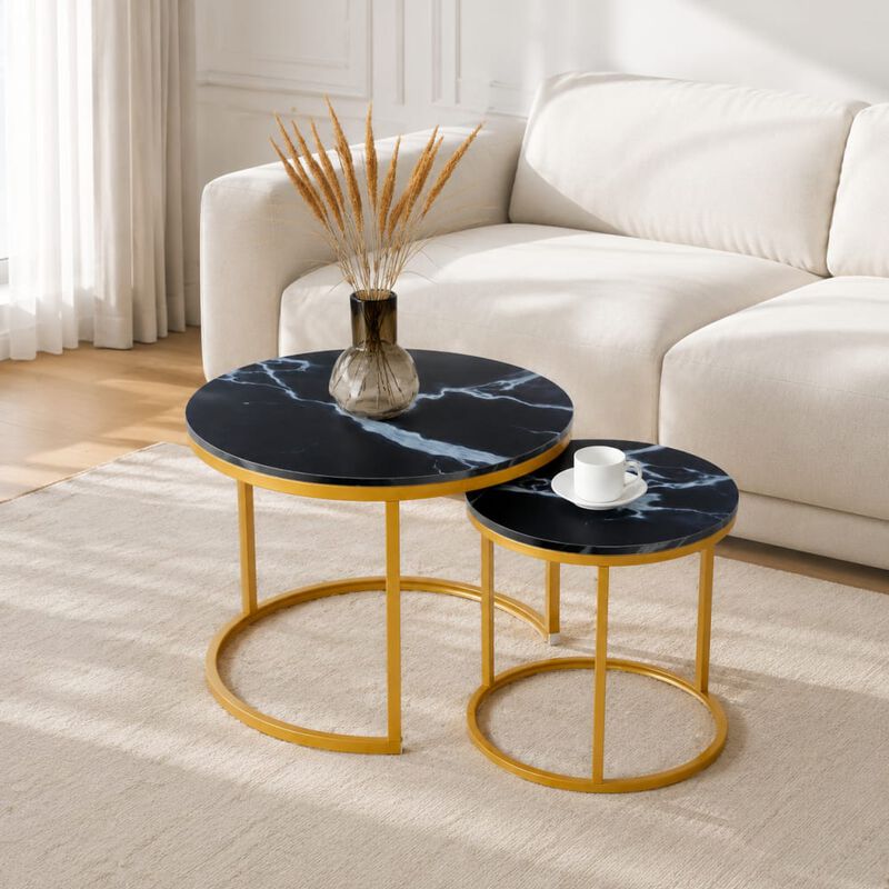 GOODSILO Set of 2 Nesting Coffee Tables Flexible Separable Combined Design for Living Room Bedroom Apartment Small Space Use as Side Table Nightstand Display Shelf image number 3