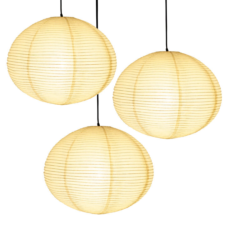 Brightech Jupiter 3-Pack LED Pendant Lamp Set - Japanese-Inspired Rice Paper Hanging Lights with Iron Accents - Plug-In with 20ft Cord, Smart Outlet Compatible for Zen Ambiance in Bedroom, Nursery