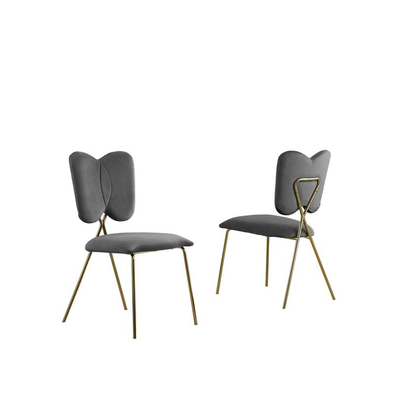 Set of 4 Dark Grey Velvet Guest Side Chair with Wingback, Chrome Gold