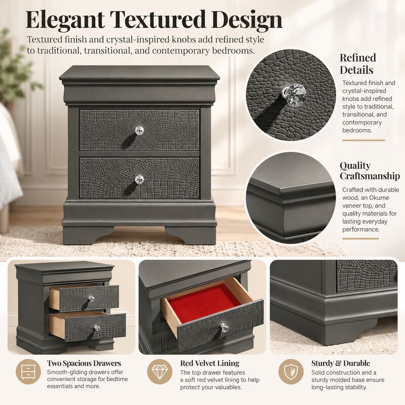 Virestiq Textured 2-Drawer Nightstand image number 3