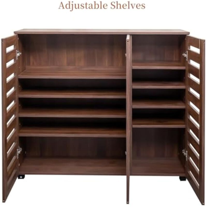 Entryway Wood Shoe Storage Cabinet 4 Tier Adjustable Shelves Walnut image number 3