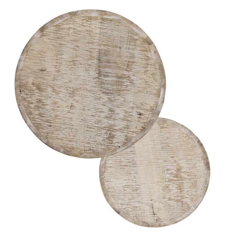 Hivvago Set Of Two 21 Inch  White Solid Wood And Iron Round Nested Tables