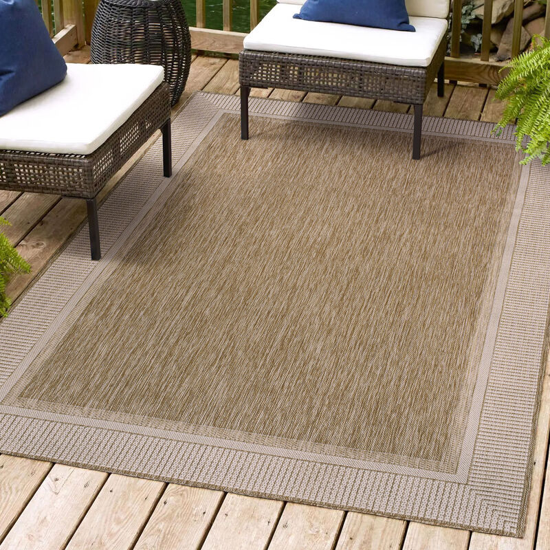 Hali Coastal Casual Wide Stripe Border Indoor/Outdoor Area Rug